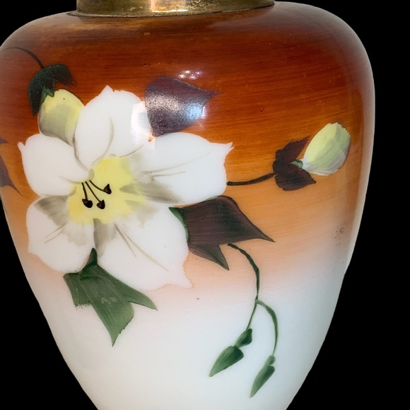 Early 20th Century Victorian Mantle Ewer. Hand Painted Art Glass Body. 16”x 7” - Picture 3 of 13